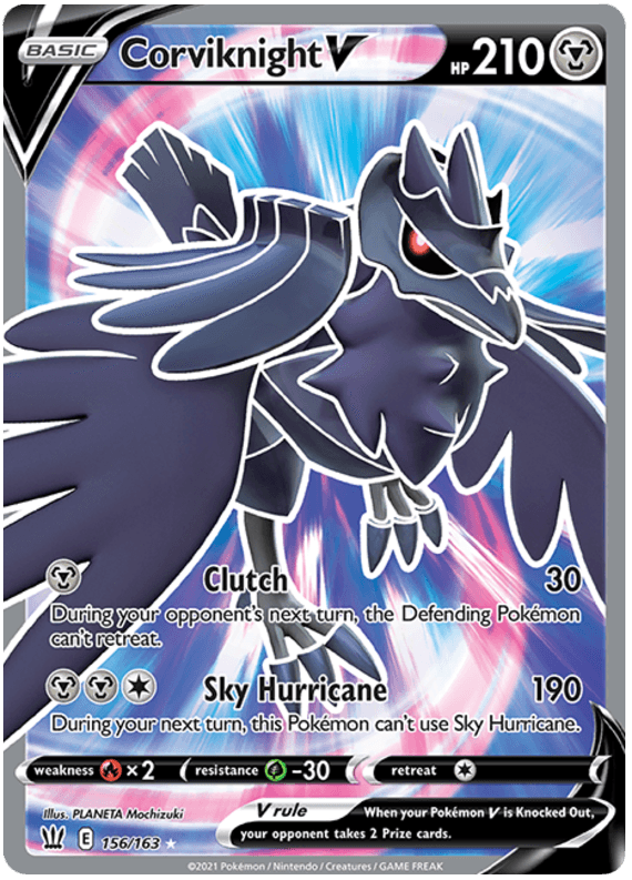 156, Fire[x2], Grass[-30], Holofoil, Metal, Sword & Shield: Battle Styles, Ultra Rare Corviknight V (156/163) [Sword & Shield: Battle Styles] - Trading Card World