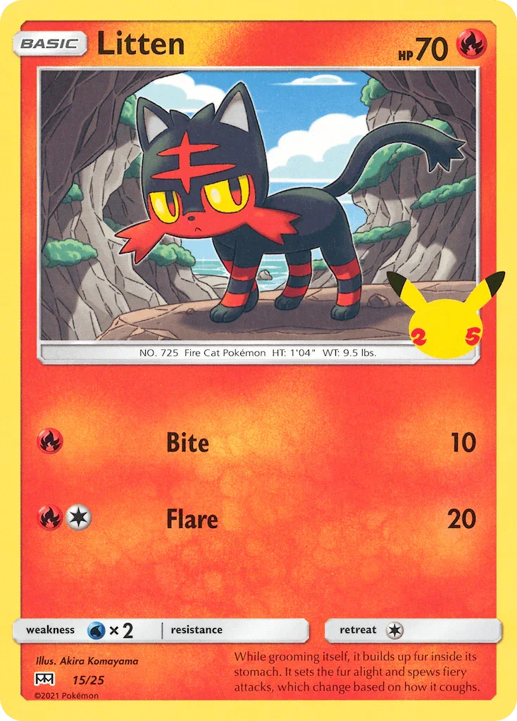 15, Fire, Holofoil, McDonald's 25th Anniversary, Normal, Promo, Water[×2] Litten (15/25) [McDonald's 25th Anniversary] - Trading Card World