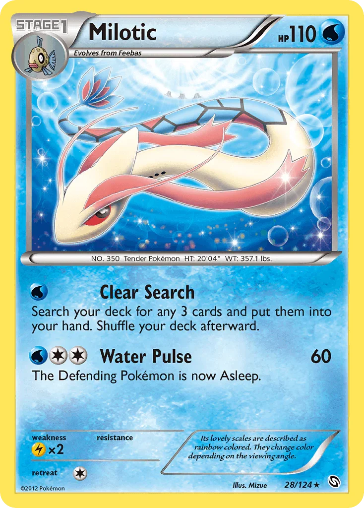 28, Black & White: Dragons Exalted, Holo Rare, Holofoil, Lightning[×2], Reverse Holofoil, Water Milotic (28/124) [Black & White: Dragons Exalted] - Trading Card World