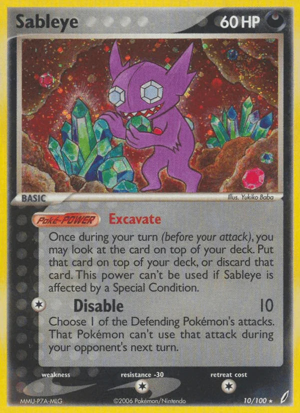 10, Colorless[-30], Darkness, EX: Crystal Guardians, Holo Rare, Holofoil Sableye (10/100) [EX: Crystal Guardians] - Trading Card World