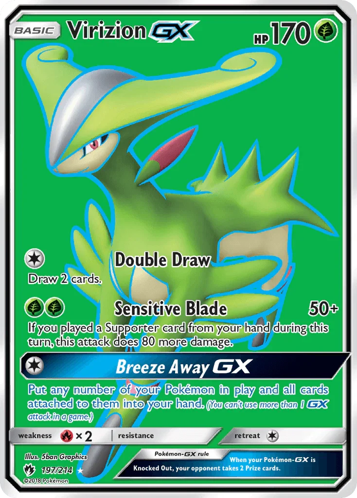 197, Fire[×2], Grass, Holofoil, Sun & Moon: Lost Thunder, Ultra Rare Virizion GX (197/214) [Sun & Moon: Lost Thunder] - Trading Card World
