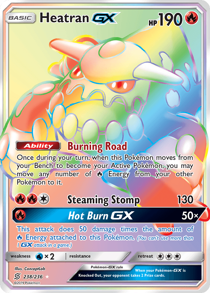 238, Fire, Holofoil, Secret Rare, Sun & Moon: Unified Minds, Water[×2] Heatran GX (238/236) [Sun & Moon: Unified Minds] - Trading Card World
