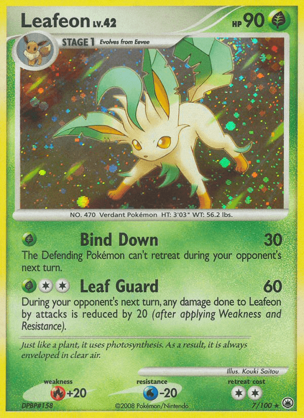 Diamond & Pearl: Majestic Dawn, Fire[+20], Grass, Holo Rare, Holofoil, Reverse Holofoil, Water[-20] Leafeon (7/100) [Diamond & Pearl: Majestic Dawn] - Trading Card World