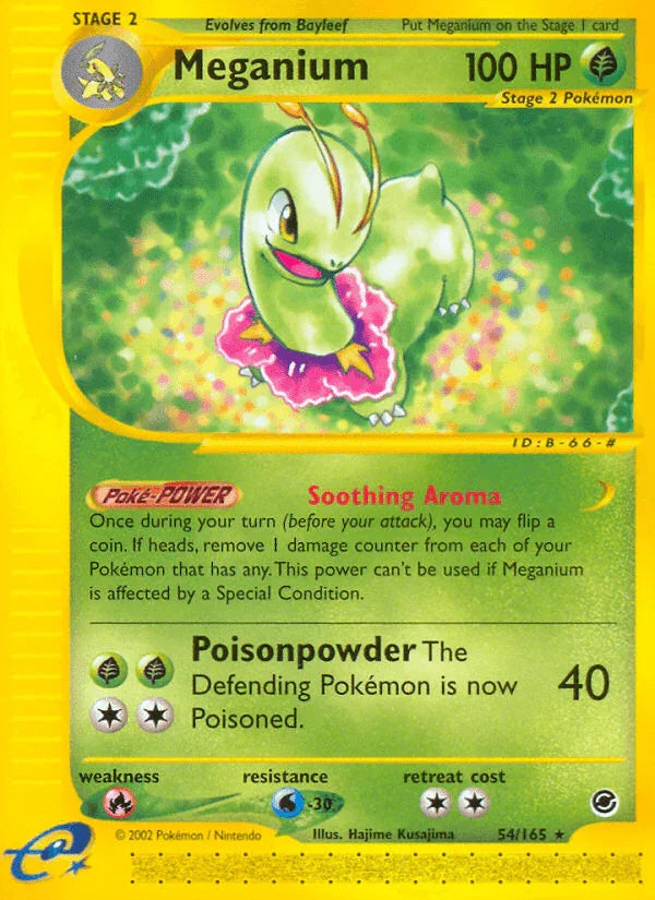 54, Expedition: Base Set, Fire[×2], Grass, Normal, Rare, Reverse Holofoil, Water[-30] Meganium (54/165) [Expedition: Base Set] - Trading Card World