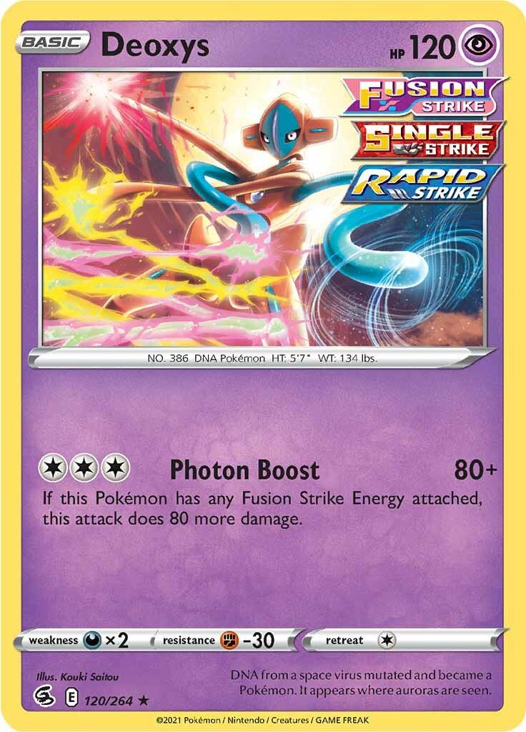 120, Darkness [x2], Fighting [-30], Holo Rare, Holofoil, Psychic, Reverse Holofoil, Sword & Shield: Fusion Strike Deoxys (120/264) [Sword & Shield: Fusion Strike] - Trading Card World