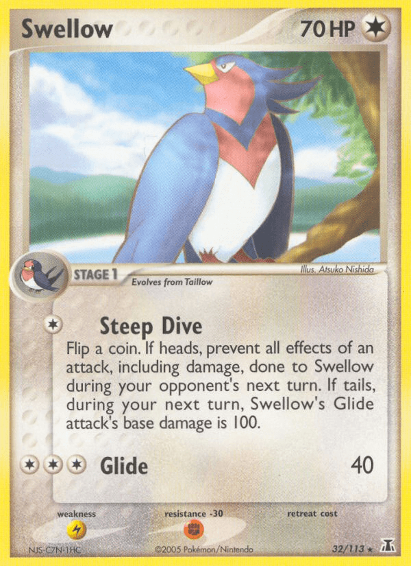 32, Colorless, EX: Delta Species, Fighting[-30], Lightning[×2], Normal, Rare Swellow (32/113) [EX: Delta Species] - Trading Card World