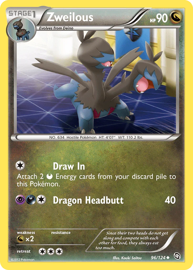 96, Black & White: Dragons Exalted, Dragon, Dragon[×2], Normal, Reverse Holofoil, Uncommon Zweilous (96/124) [Black & White: Dragons Exalted] - Trading Card World
