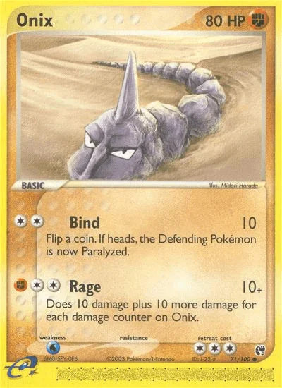 71, Common, EX: Sandstorm, Fighting, Normal, Reverse Holofoil, Water[×2] Onix (71/100) [EX: Sandstorm] - Trading Card World