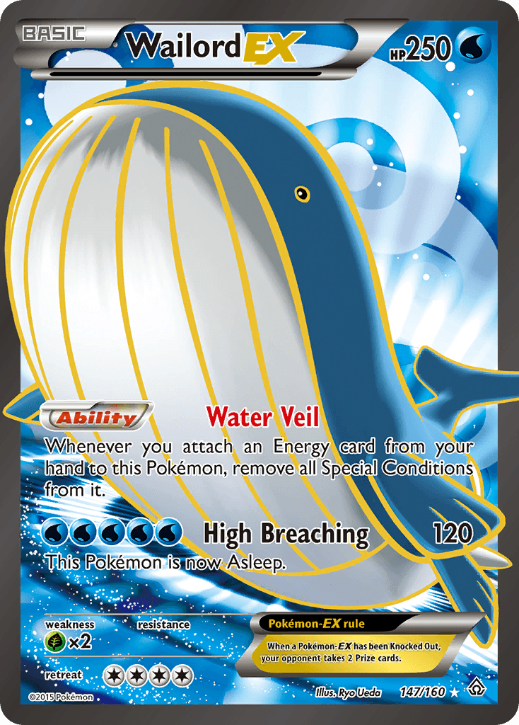 147, Grass[×2], Holofoil, Ultra Rare, Water, XY: Primal Clash Wailord EX (147/160) [XY: Primal Clash] - Trading Card World