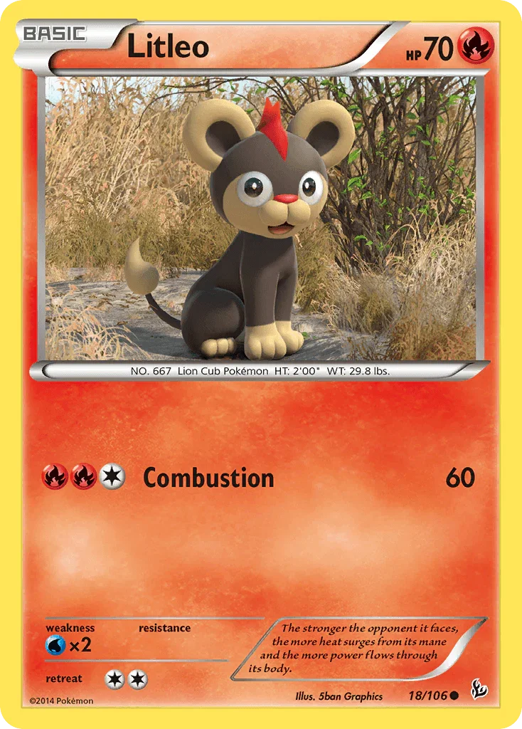 18, Common, Fire, Normal, Reverse Holofoil, Water[×2], XY: Flashfire Litleo (18/106) [XY: Flashfire] - Trading Card World