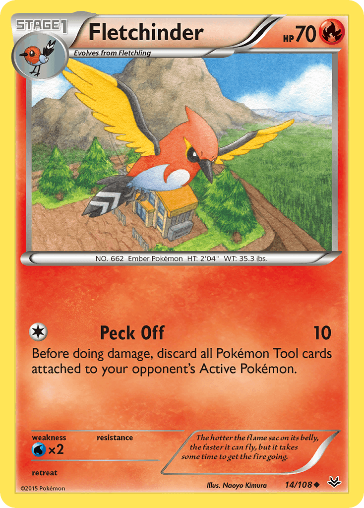 14, Fire, Normal, Reverse Holofoil, Uncommon, Water[×2], XY: Roaring Skies Fletchinder (14/108) [XY: Roaring Skies] - Trading Card World