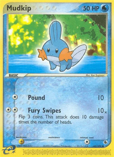 60, Common, EX: Ruby & Sapphire, Lightning[×2], Normal, Reverse Holofoil, Water Mudkip (60/109) [EX: Ruby & Sapphire] - Trading Card World