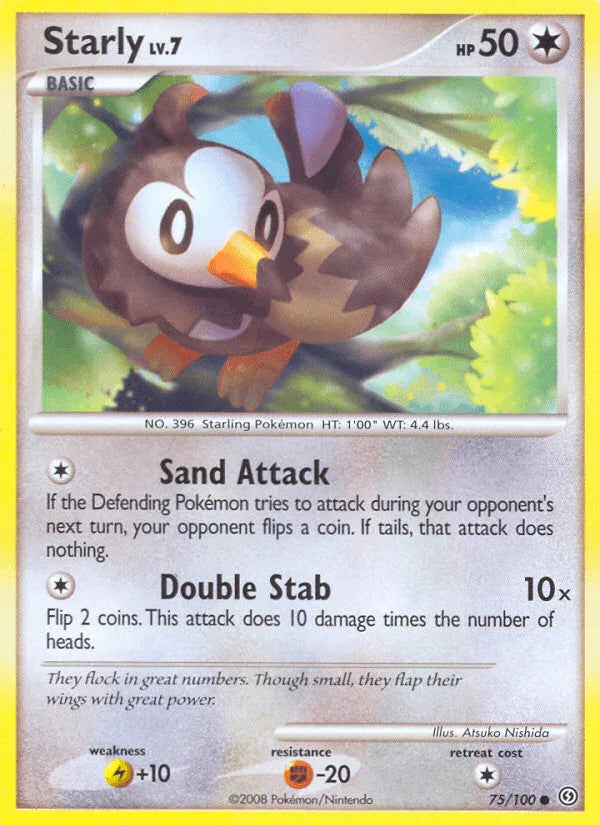 75, Colorless, Common, Diamond & Pearl: Stormfront, Fighting[-20], Lightning[+10], Normal, Reverse Holofoil Starly (75/100) [Diamond & Pearl: Stormfront] - Trading Card World