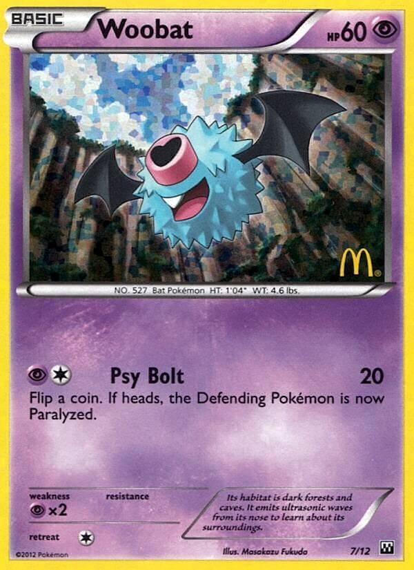 Holofoil, McDonald's Promos: 2012 Collection, Promo, Psychic, Psychic[×2] Woobat (7/12) [McDonald's Promos: 2012 Collection] - Trading Card World