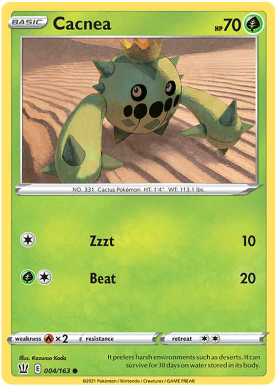 004, Common, Fire[×2], Grass, Normal, Reverse Holofoil, Sword & Shield: Battle Styles Cacnea (004/163) [Sword & Shield: Battle Styles] - Trading Card World