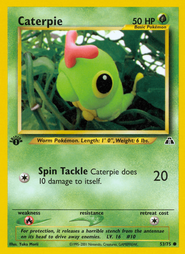 1st Edition Normal, 53, Common, Fire[×2], Grass, Neo Discovery 1st Edition Caterpie (53/75) [Neo Discovery 1st Edition] - Trading Card World