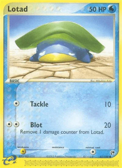 67, Common, EX: Sandstorm, Lightning[×2], Normal, Reverse Holofoil, Water Lotad (67/100) [EX: Sandstorm] - Trading Card World