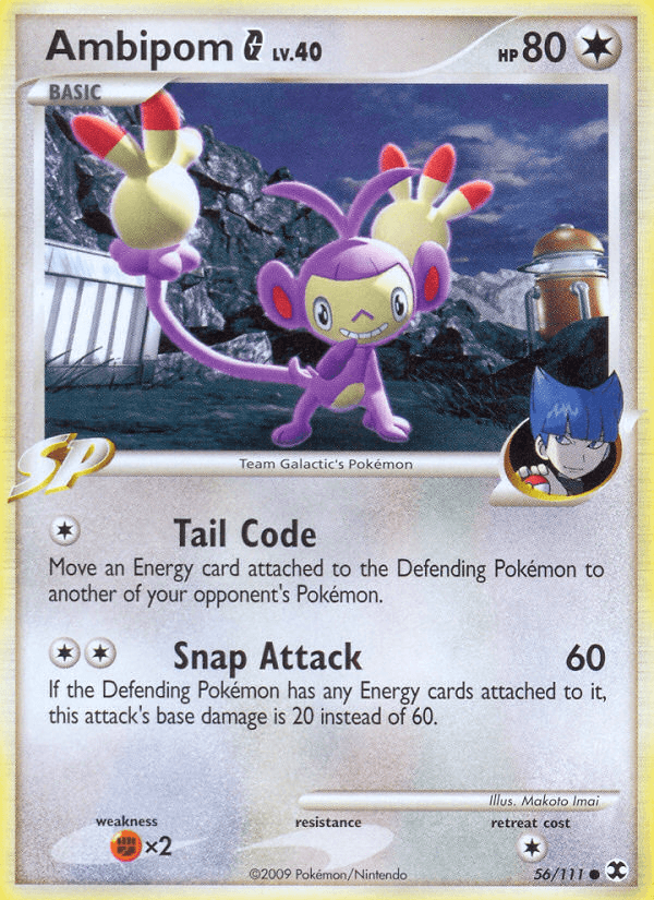 56, Colorless, Common, Fighting[×2], Normal, Platinum: Rising Rivals, Reverse Holofoil Ambipom G (56/111) [Platinum: Rising Rivals] - Trading Card World