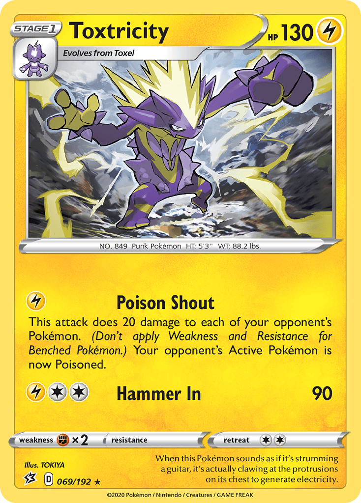 069, Fighting[×2], Lightning, Normal, Rare, Reverse Holofoil, Sword & Shield: Rebel Clash Toxtricity (069/192) [Sword & Shield: Rebel Clash] - Trading Card World