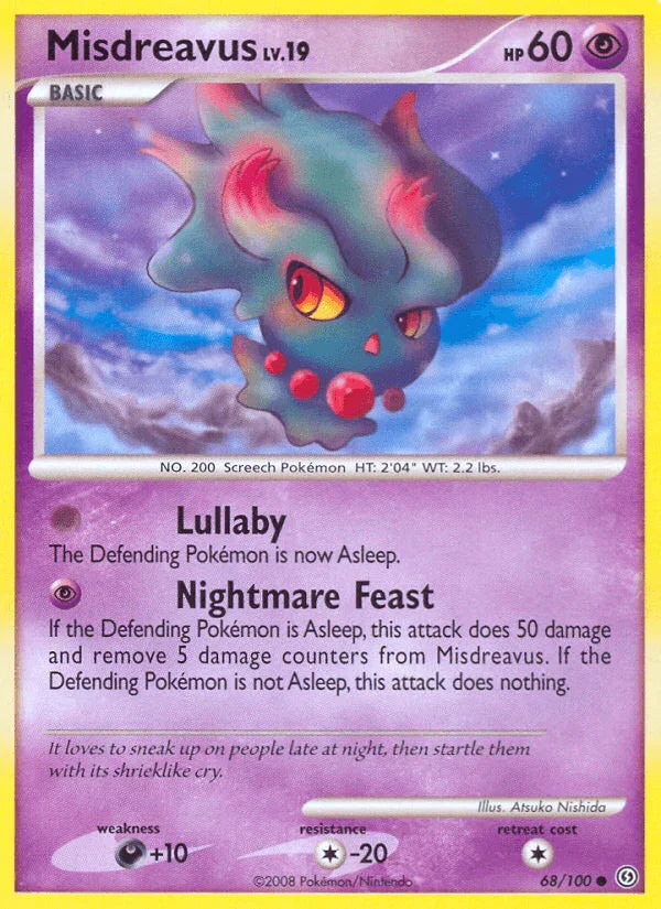 68, Colorless[-20], Common, Darkness[+10], Diamond & Pearl: Stormfront, Normal, Psychic, Reverse Holofoil Misdreavus (68/100) [Diamond & Pearl: Stormfront] - Trading Card World