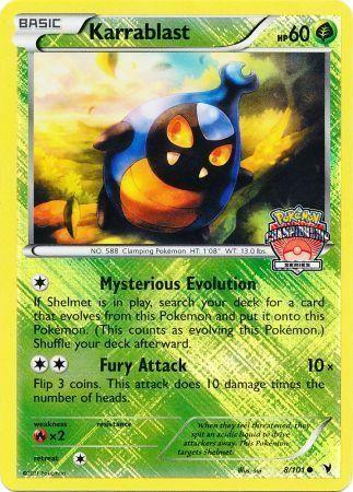 Black & White: Noble Victories, Fire[×2], Grass, Promo, Reverse Holofoil Karrablast (8/101) (Championship Promo) [Black & White: Noble Victories] - Trading Card World