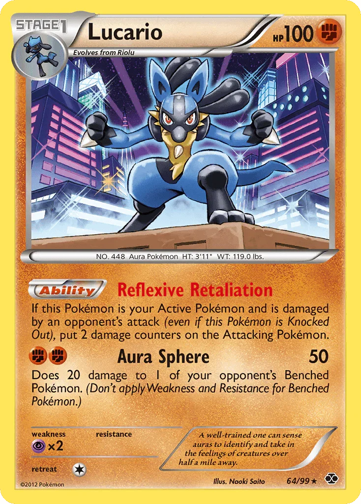 64, Black & White: Next Destinies, Fighting, Holo Rare, Holofoil, Psychic[×2], Reverse Holofoil Lucario (64/99) [Black & White: Next Destinies] - Trading Card World