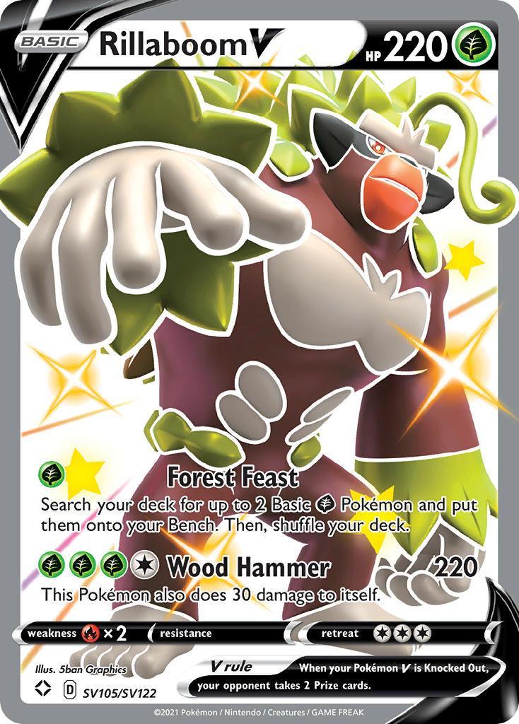 Fire[×2], Grass, Holofoil, SV105, Sword & Shield: Shining Fates, Ultra Rare Rillaboom V (SV105/SV122) [Sword & Shield: Shining Fates] - Trading Card World