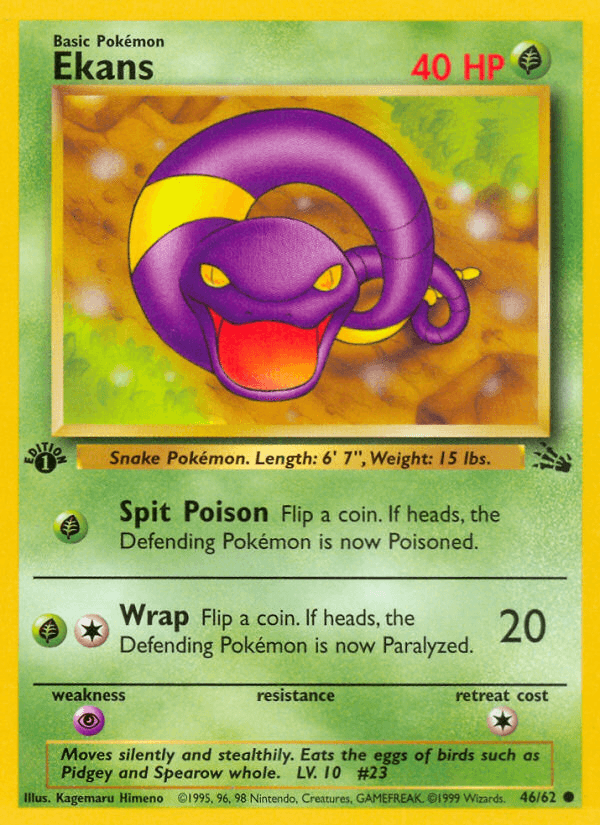 1st Edition Normal, 46, Common, Fossil 1st Edition, Grass, Psychic[×2] Ekans (46/62) [Fossil 1st Edition] - Trading Card World