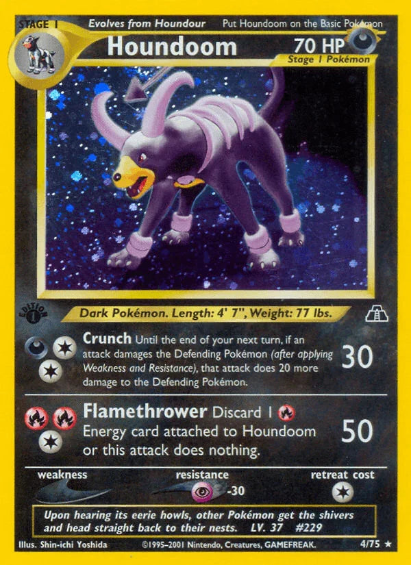 1st Edition Holofoil, Darkness, Holo Rare, Neo Discovery 1st Edition, Psychic[-30] Houndoom (4/75) [Neo Discovery 1st Edition] - Trading Card World
