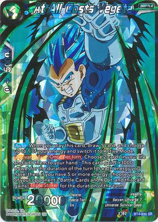 Battle, Blue, BT4-030, Dragon Brawl, Parallel Foil, Saiyan/Universe 7, Super Rare, Universe Survival Saga, Vegeta At All Costs Vegeta (Shatterfoil) (BT4-030) [Dragon Brawl] - Trading Card World