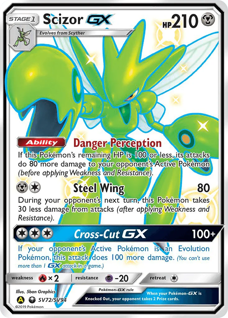 Fire[×2], Holofoil, Metal, Psychic[-20], Sun & Moon: Hidden Fates - Shiny Vault, SV72, Ultra Rare Scizor GX (SV72/SV94) [Sun & Moon: Hidden Fates - Shiny Vault] - Trading Card World