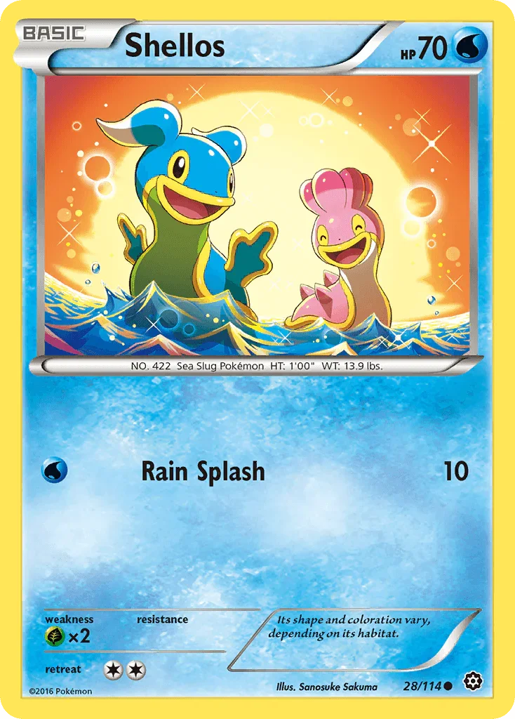28, Common, Grass[×2], Normal, Reverse Holofoil, Water, XY: Steam Siege Shellos (28/114) [XY: Steam Siege] - Trading Card World