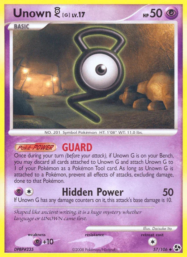 57, Diamond & Pearl: Great Encounters, Normal, Psychic, Psychic[+10], Reverse Holofoil, Uncommon Unown G (57/106) [Diamond & Pearl: Great Encounters] - Trading Card World