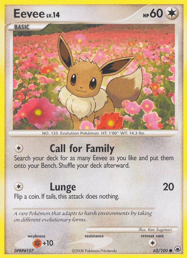 62, Colorless, Common, Diamond & Pearl: Majestic Dawn, Fighting[+10], Normal, Reverse Holofoil Eevee (62/100) [Diamond & Pearl: Majestic Dawn] - Trading Card World