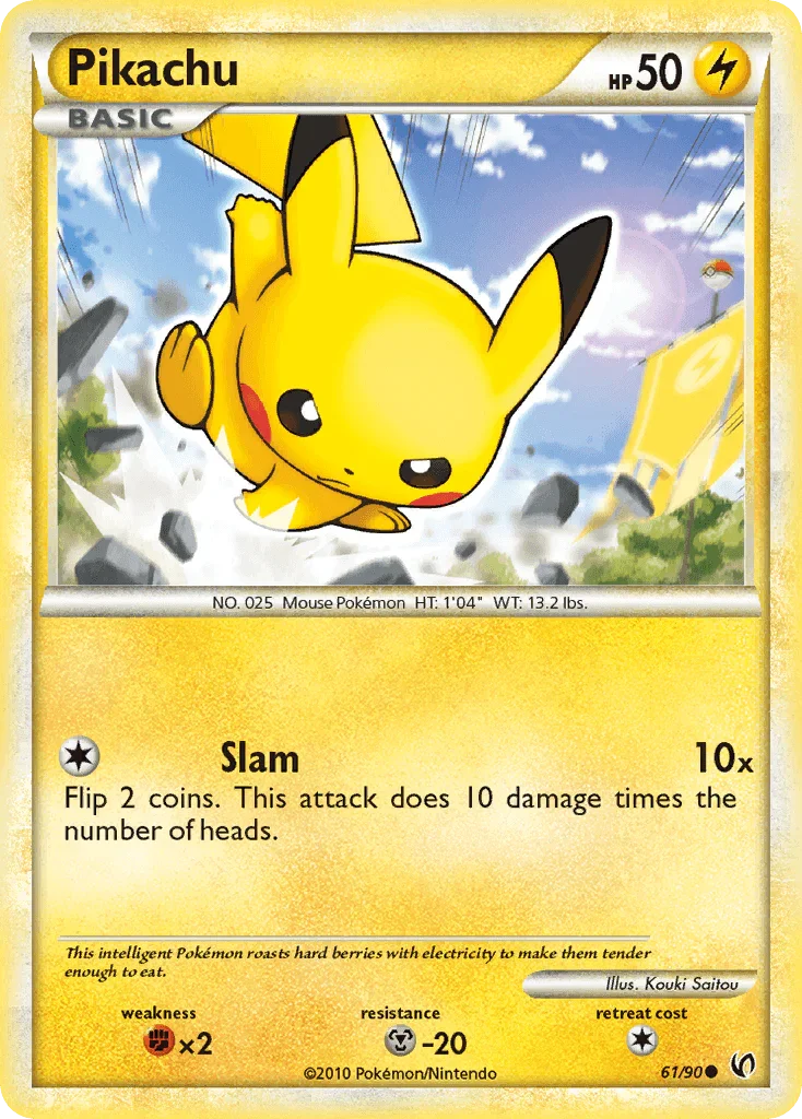 61, Common, Fighting[×2], HeartGold & SoulSilver: Undaunted, Lightning, Metal[-20], Normal, Reverse Holofoil Pikachu (61/90) [HeartGold & SoulSilver: Undaunted] - Trading Card World