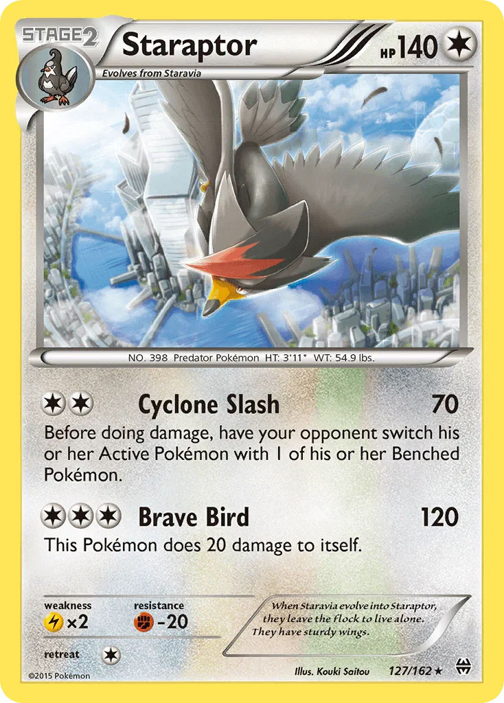 127, Colorless, Fighting[-20], Lightning[×2], Normal, Rare, Reverse Holofoil, XY: BREAKthrough Staraptor (127/162) [XY: BREAKthrough] - Trading Card World