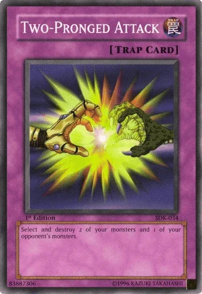 1st Edition, Common, Normal Trap, Starter Deck: Kaiba, Trap, Unlimited Two-Pronged Attack [SDK-034] Common - Trading Card World