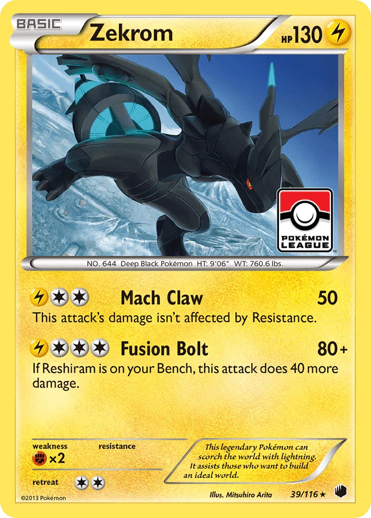 39, Black & White: Plasma Freeze, Fighting[×2], Holo Rare, Holofoil, Lightning, Reverse Holofoil Zekrom (39/116) [Black & White: Plasma Freeze] - Trading Card World