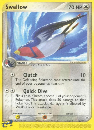 45, Colorless, EX: Dragon, Fighting[-30], Lightning[×2], Normal, Reverse Holofoil, Uncommon Swellow (45/97) [EX: Dragon] - Trading Card World
