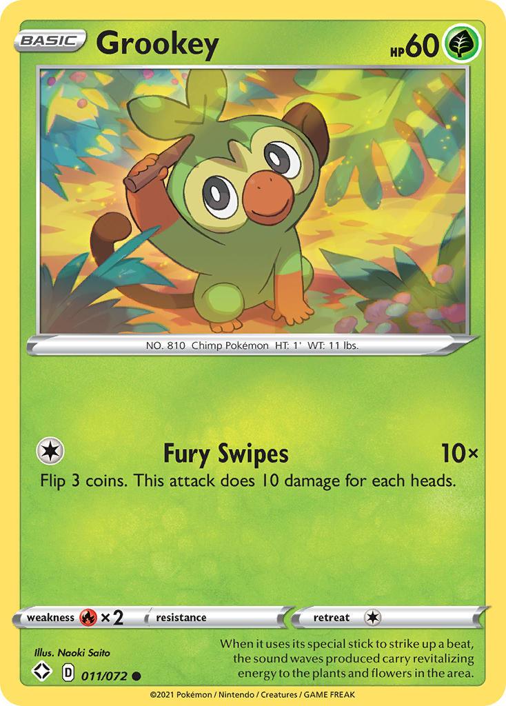 011, Common, Fire[×2], Grass, Normal, Reverse Holofoil, Sword & Shield: Shining Fates Grookey (011/072) [Sword & Shield: Shining Fates] - Trading Card World