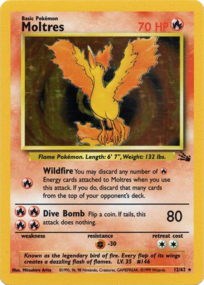 12, Fighting[-30], Fire, Fossil Unlimited, Holo Rare, Holofoil Moltres (12/62) [Fossil Unlimited] - Trading Card World