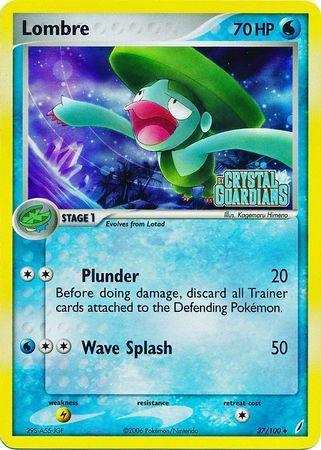 37, EX: Crystal Guardians, Lightning[×2], Reverse Holofoil, Uncommon, Water Lombre (37/100) (Stamped) [EX: Crystal Guardians] - Trading Card World