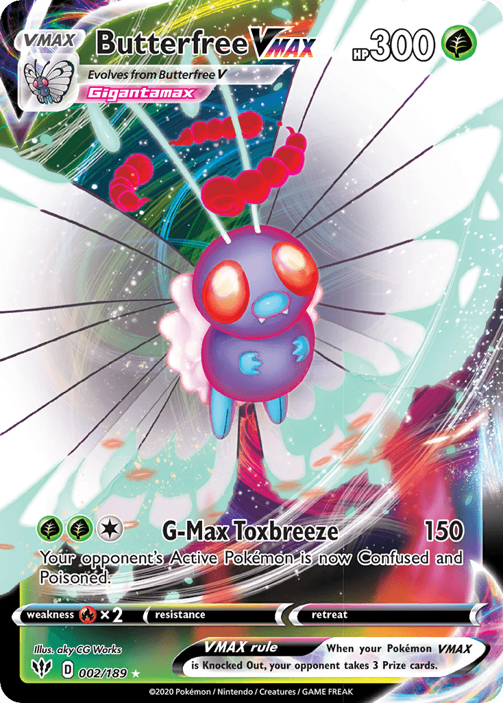 002, Fire[×2], Grass, Holofoil, Sword & Shield: Darkness Ablaze, Ultra Rare Butterfree VMAX (002/189) [Sword & Shield: Darkness Ablaze] - Trading Card World