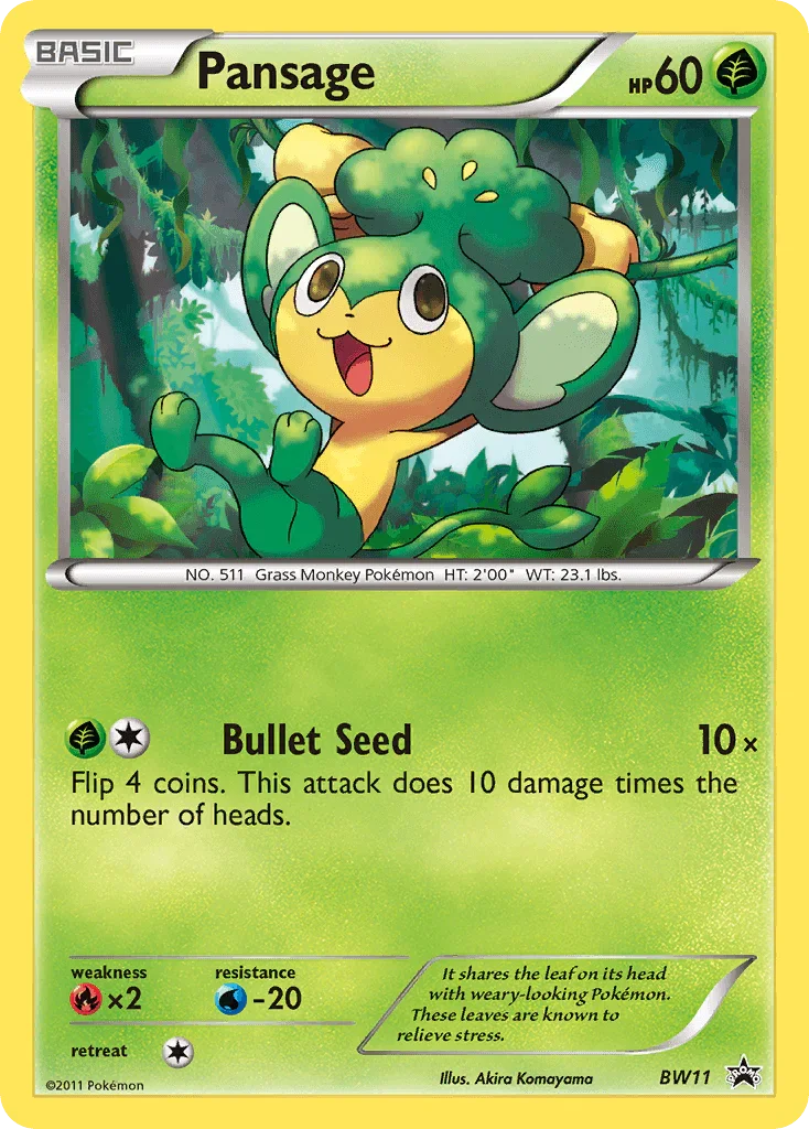 Black & White: Black Star Promos, BW11, Fire [x2], Grass, Holofoil, Promo, Water [-20] Pansage (BW11) [Black & White: Black Star Promos] - Trading Card World