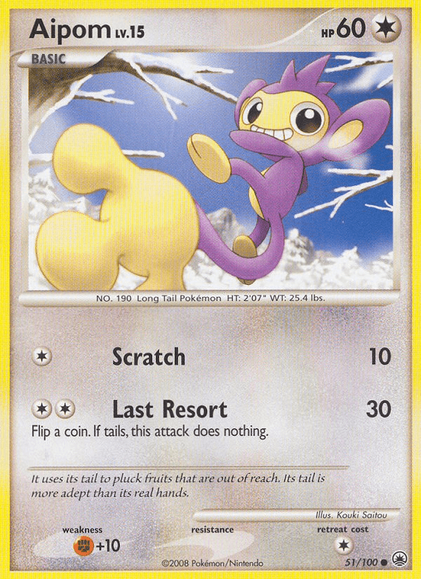 51, Colorless, Common, Diamond & Pearl: Majestic Dawn, Fighting[+10], Normal, Reverse Holofoil Aipom (51/100) [Diamond & Pearl: Majestic Dawn] - Trading Card World