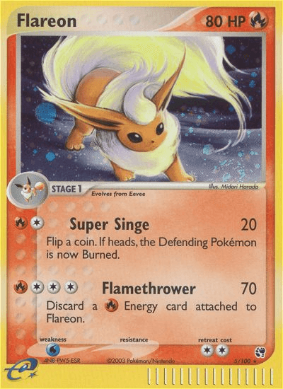 EX: Sandstorm, Fire, Holo Rare, Holofoil, Reverse Holofoil, Water[×2] Flareon (5/100) [EX: Sandstorm] - Trading Card World