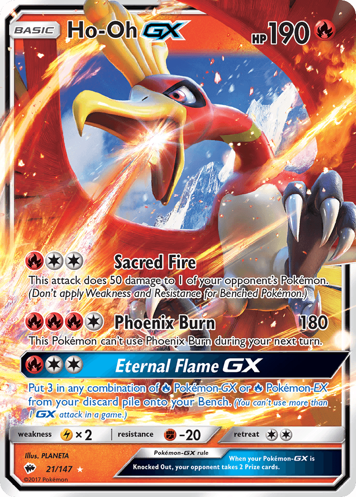 21, Fighting[-20], Fire, Holofoil, Lightning[×2], Sun & Moon: Burning Shadows, Ultra Rare Ho-Oh GX (21/147) [Sun & Moon: Burning Shadows] - Trading Card World