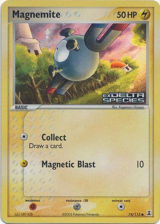 74, Common, EX: Delta Species, Fighting[×2], Lightning, Metal[-30], Reverse Holofoil Magnemite (74/113) (Stamped) [EX: Delta Species] - Trading Card World