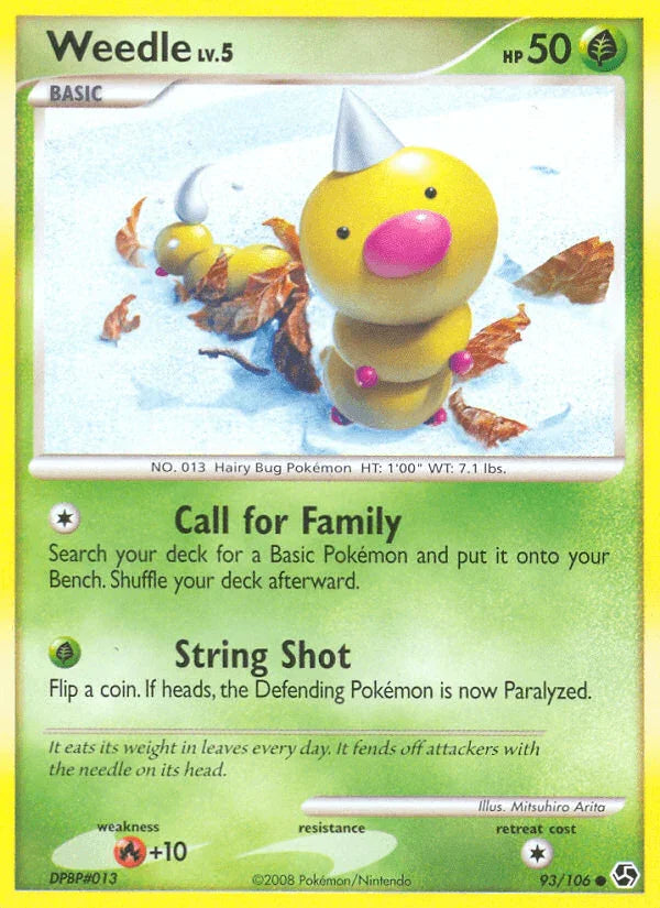 93, Common, Diamond & Pearl: Great Encounters, Fire[+10], Grass, Normal, Reverse Holofoil Weedle (93/106) [Diamond & Pearl: Great Encounters] - Trading Card World