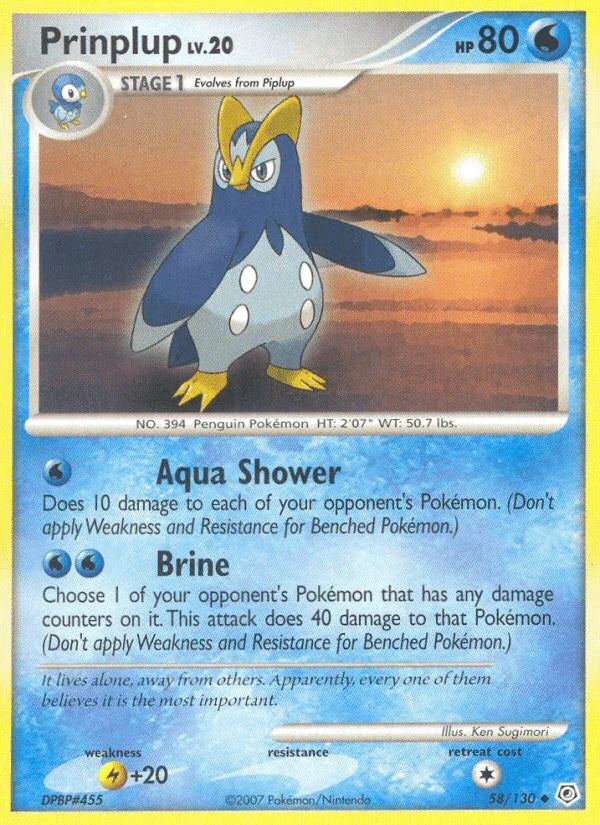58, Diamond & Pearl: Base Set, Lightning[+20], Normal, Reverse Holofoil, Uncommon, Water Prinplup (58/130) [Diamond & Pearl: Base Set] - Trading Card World